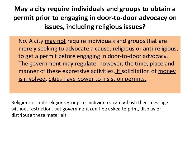 May a city require individuals and groups to obtain a permit prior to engaging