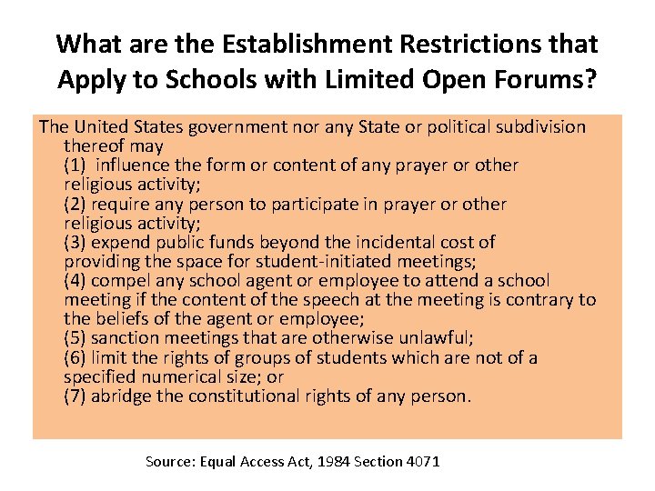 What are the Establishment Restrictions that Apply to Schools with Limited Open Forums? The