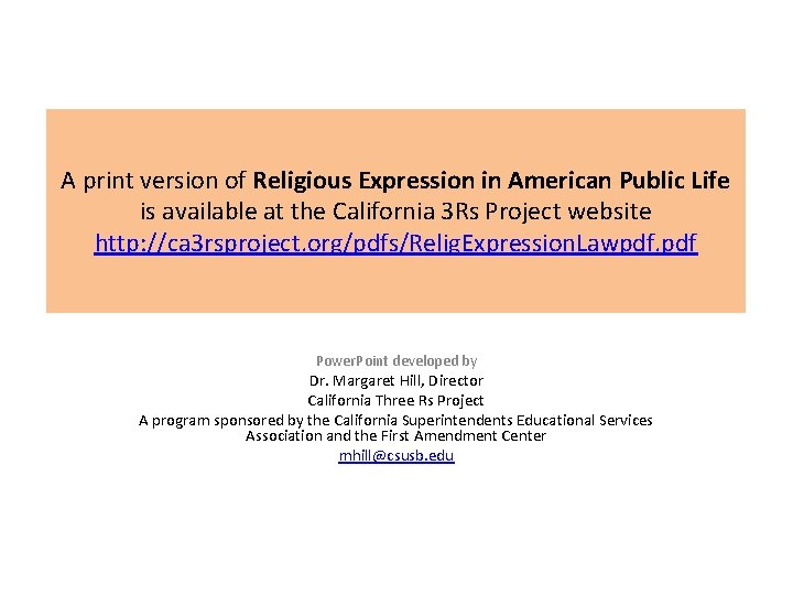 A print version of Religious Expression in American Public Life is available at the