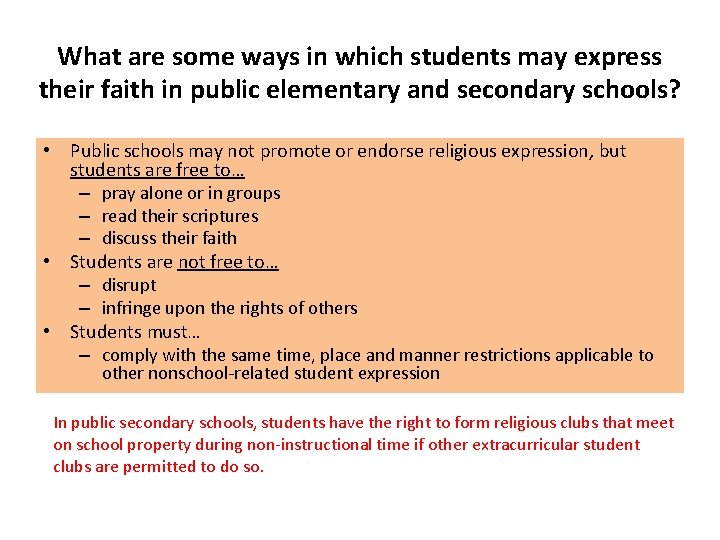 What are some ways in which students may express their faith in public elementary