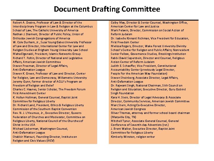 Document Drafting Committee Robert A. Destro, Professor of Law & Director of the Interdisciplinary