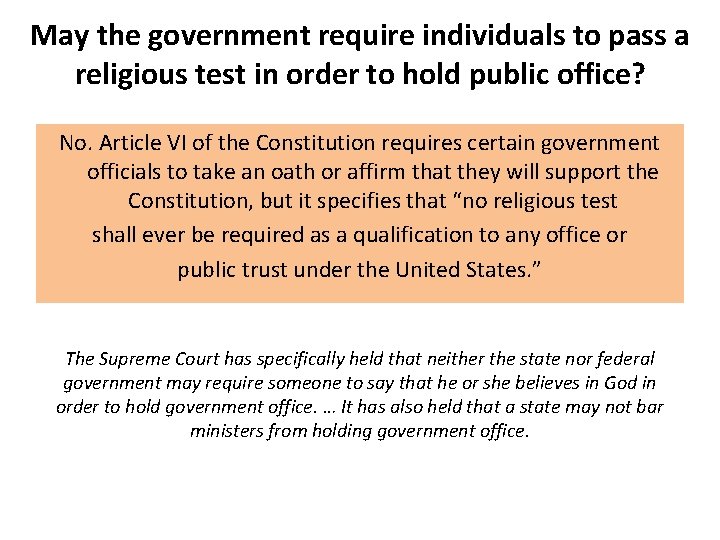 May the government require individuals to pass a religious test in order to hold