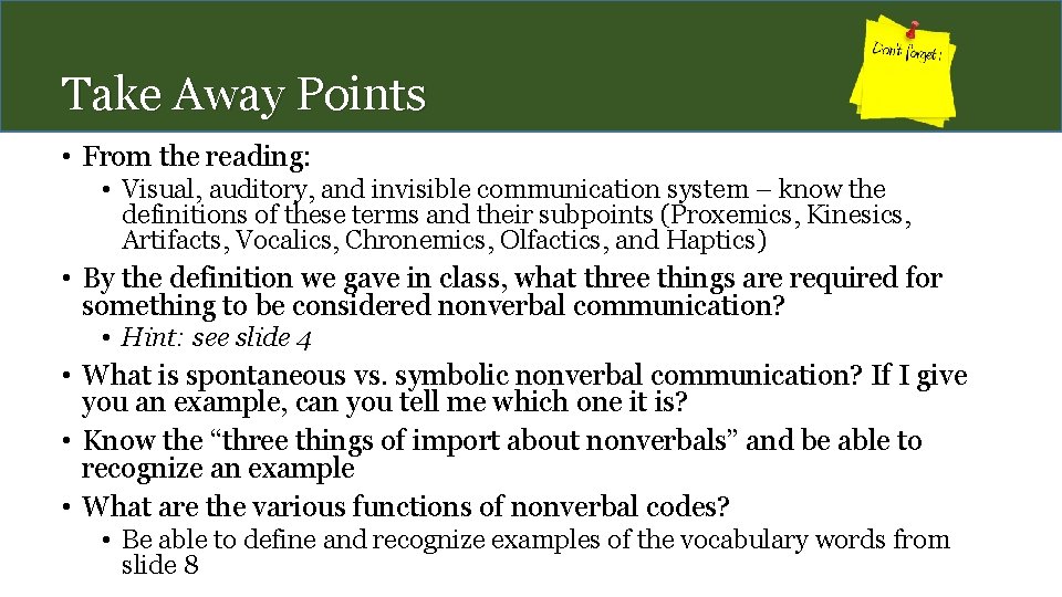 Nonverbal Communication Take Away Points From the reading