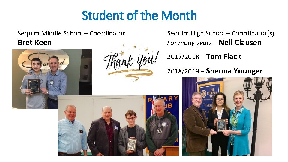 Student of the Month Sequim Middle School – Coordinator Bret Keen Sequim High School