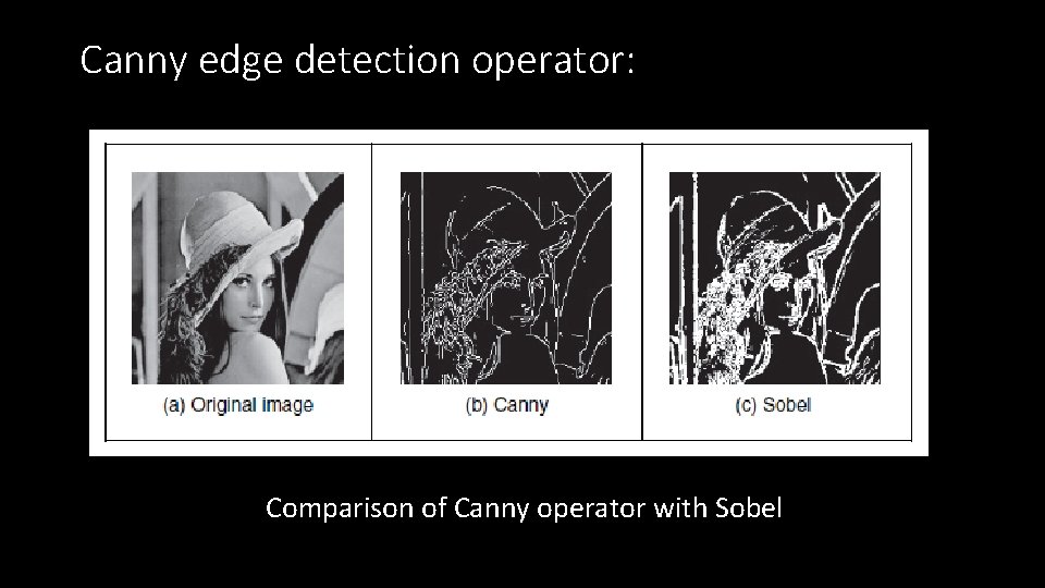Canny edge detection operator: Comparison of Canny operator with Sobel 