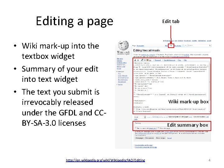 Editing a page • Wiki mark-up into the textbox widget • Summary of your Editing a page • Wiki mark-up into the textbox widget • Summary of your