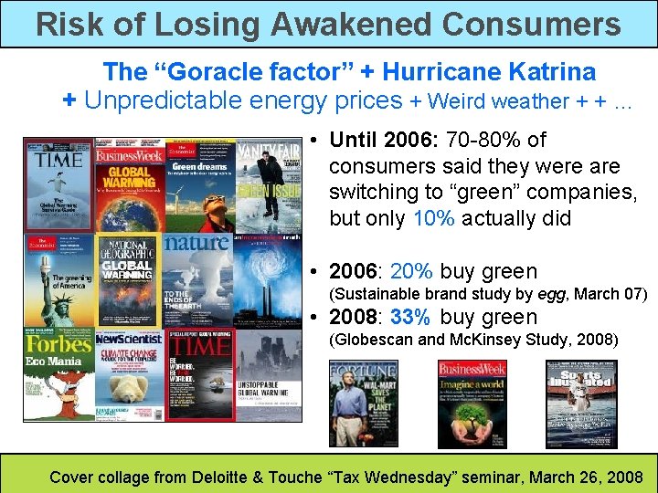 Risk of Losing Awakened Consumers The “Goracle factor” + Hurricane Katrina + Unpredictable energy