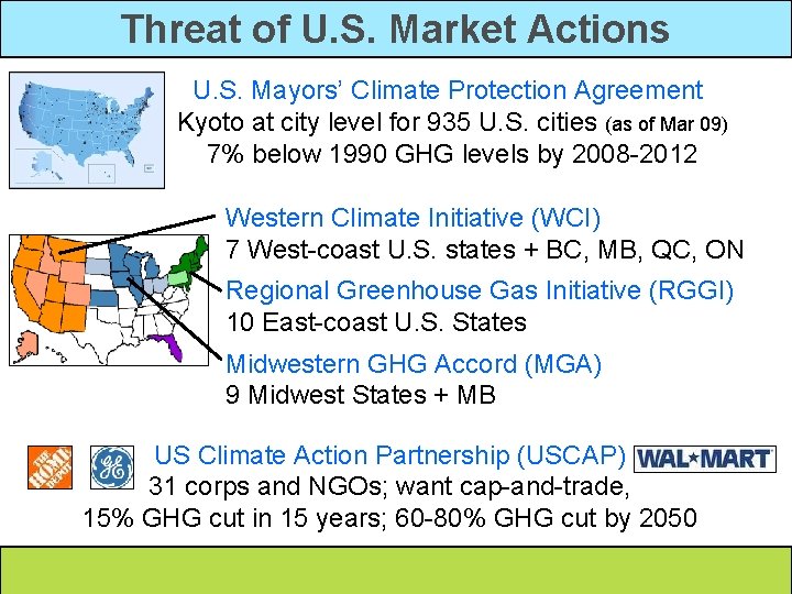 Threat of U. S. Market Actions U. S. Mayors’ Climate Protection Agreement Kyoto at