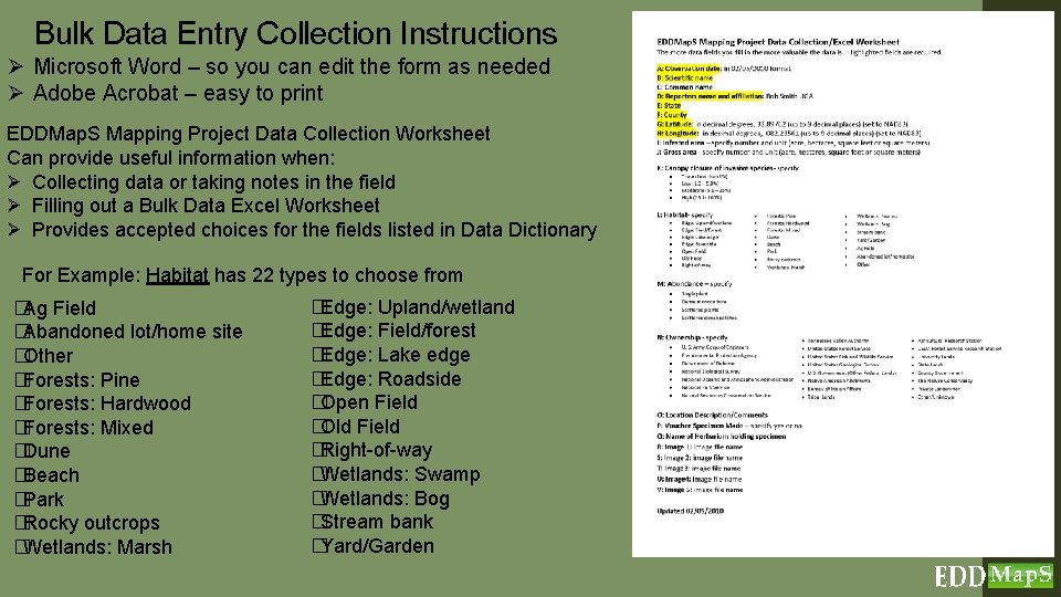 Bulk Data Entry Collection Instructions Ø Microsoft Word – so you can edit the