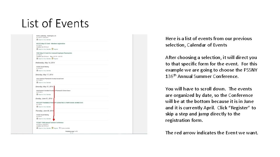List of Events Here is a list of events from our previous selection, Calendar