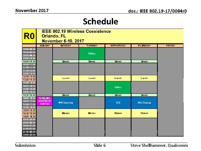 November 2017 doc. : IEEE 802. 19 -17/0084 r 0 Schedule Submission Slide 6