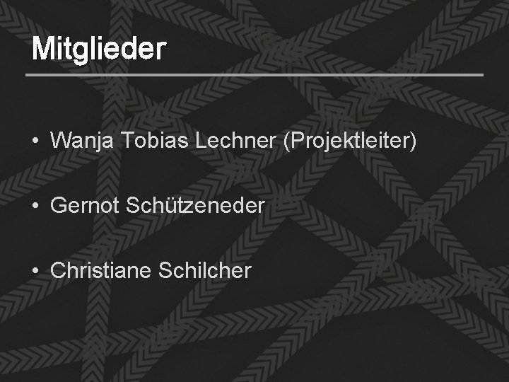 Mitglieder • Wanja Tobias Lechner (Projektleiter) • Gernot Schützeneder • Christiane Schilcher 