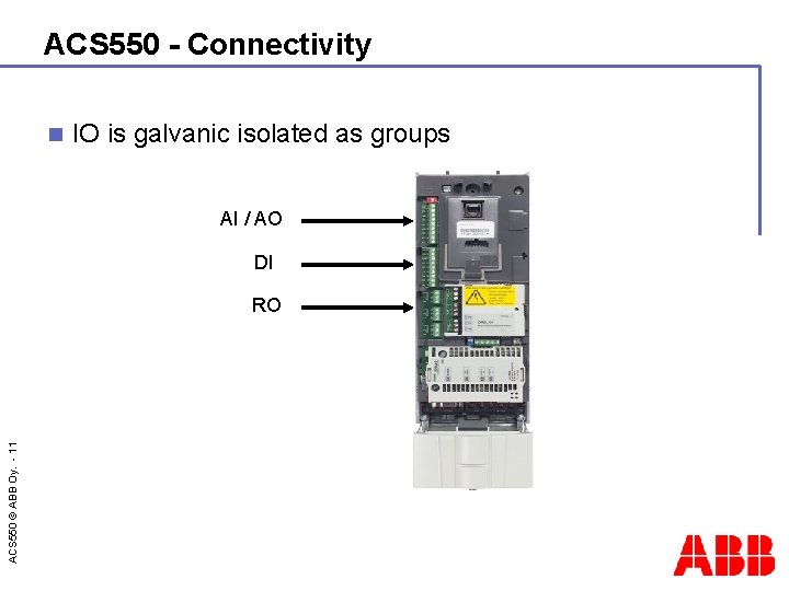 ACS 550 - Connectivity n IO is galvanic isolated as groups AI / AO