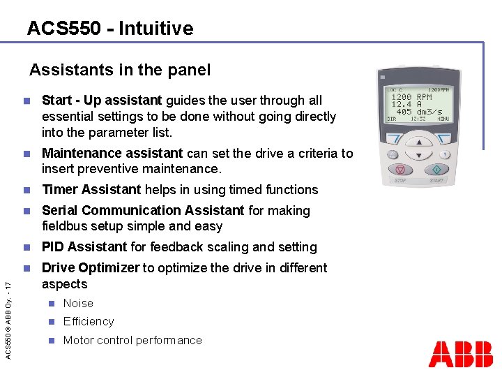 ACS 550 - Intuitive ACS 550 © ABB Oy. - 17 Assistants in the