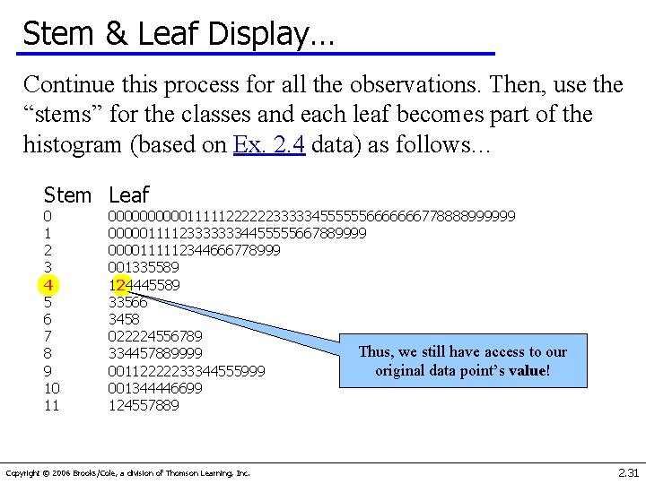 Stem & Leaf Display… Continue this process for all the observations. Then, use the