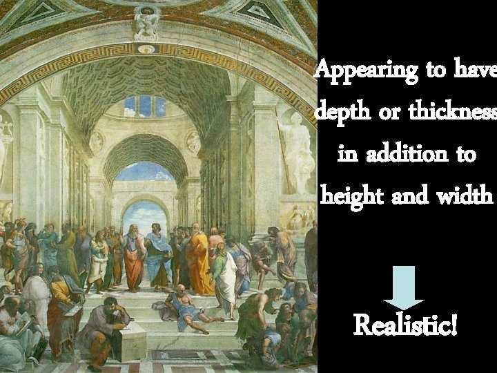 Appearing to have depth or thickness in addition to height and width Realistic! 