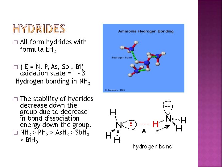 � All form hydrides with formula EH 3 ( E = N, P, As,