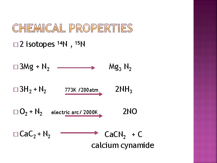 � 2 isotopes 14 N , 15 N � 3 Mg + N 2