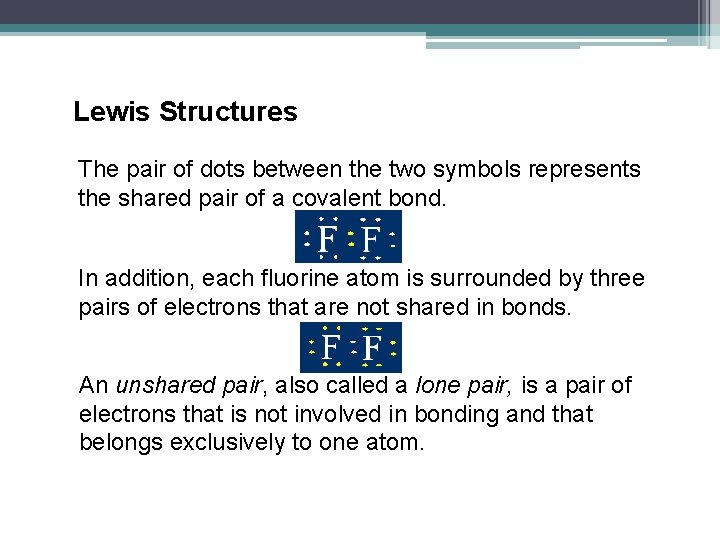 Lewis Structures The pair of dots between the two symbols represents the shared pair