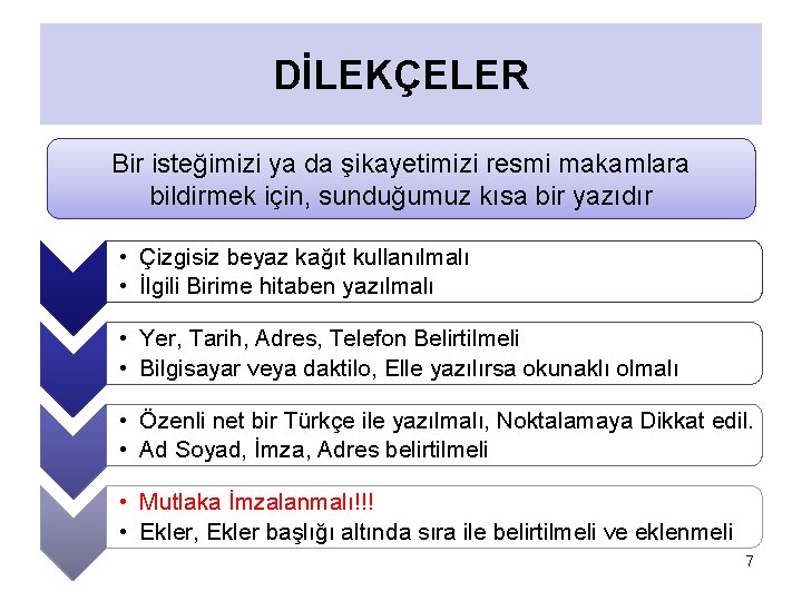 DİLEKÇELER Bir isteğimizi ya da şikayetimizi resmi makamlara bildirmek için, sunduğumuz kısa bir yazıdır