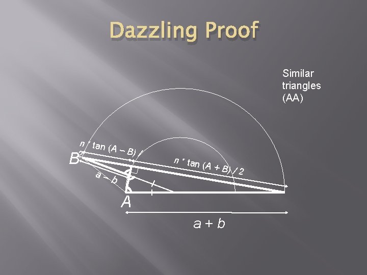 Dazzling Proof Similar triangles (AA) n * tan (A – B) / 2 B Dazzling Proof Similar triangles (AA) n * tan (A – B) / 2 B
