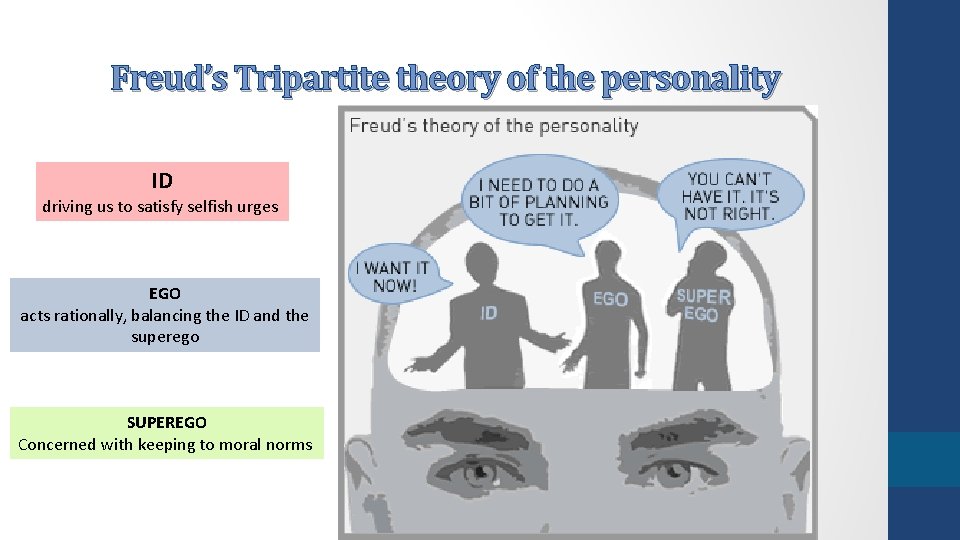 Freud’s Tripartite theory of the personality ID driving us to satisfy selfish urges EGO