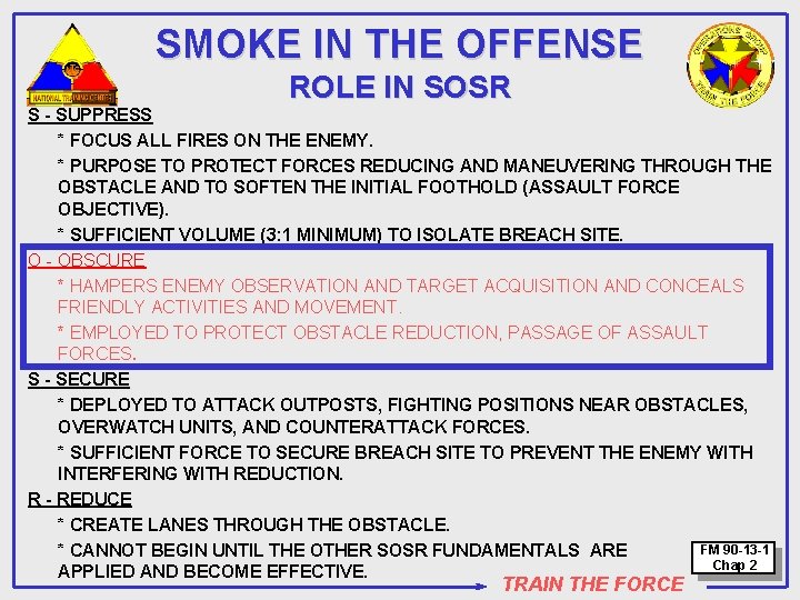 SMOKE IN THE OFFENSE ROLE IN SOSR S - SUPPRESS * FOCUS ALL FIRES