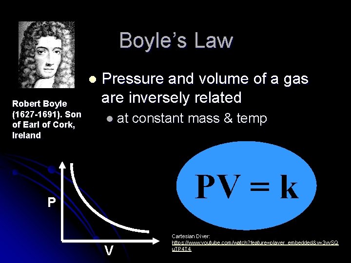 Boyle’s Law l Robert Boyle (1627 -1691). Son of Earl of Cork, Ireland. Pressure