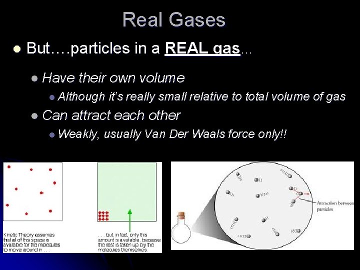 Real Gases l But…. particles in a REAL gas… l Have their own volume