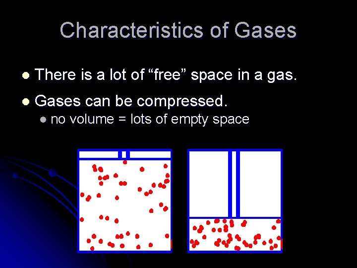 Characteristics of Gases l There is a lot of “free” space in a gas.