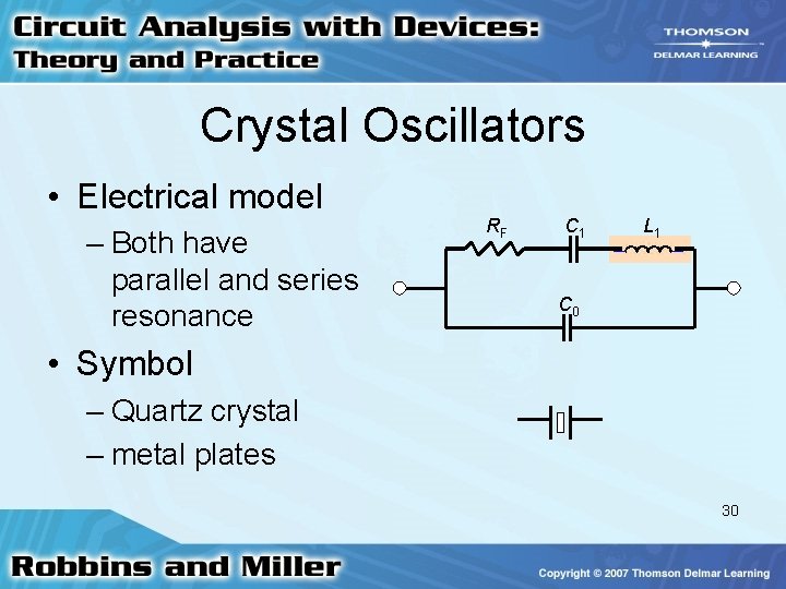 Crystal Oscillators • Electrical model – Both have parallel and series resonance RF C