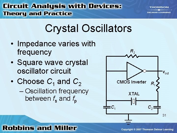 Crystal Oscillators • Impedance varies with frequency • Square wave crystal oscillator circuit •