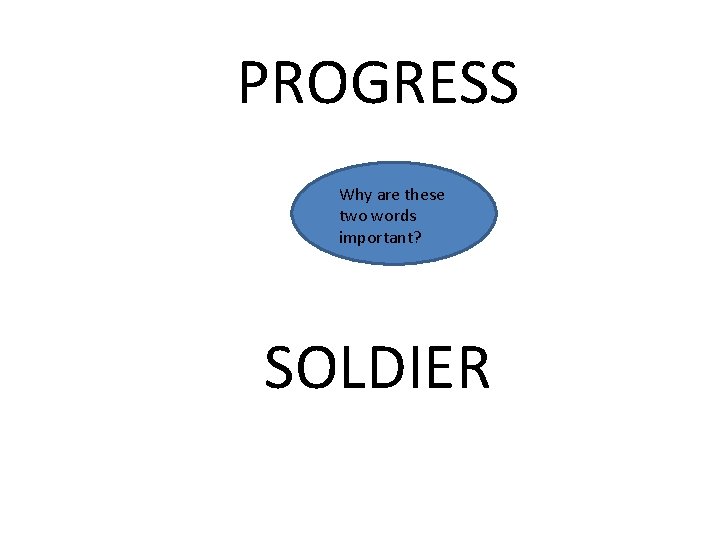 PROGRESS Why are these two words important? SOLDIER 