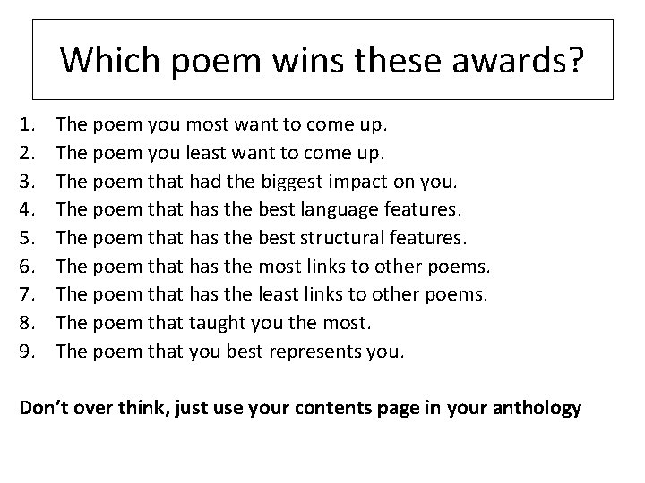 Which poem wins these awards? 1. 2. 3. 4. 5. 6. 7. 8. 9.