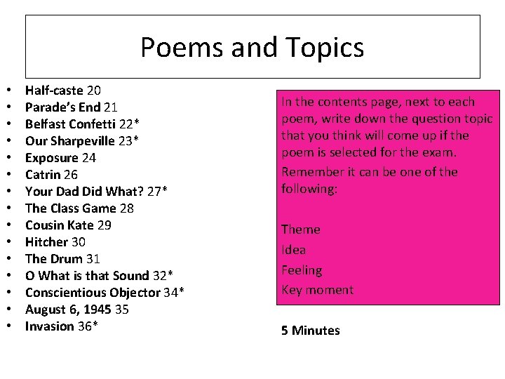 Poems and Topics • • • • Half-caste 20 Parade’s End 21 Belfast Confetti