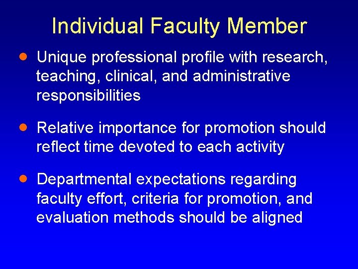 Individual Faculty Member · Unique professional profile with research, teaching, clinical, and administrative responsibilities