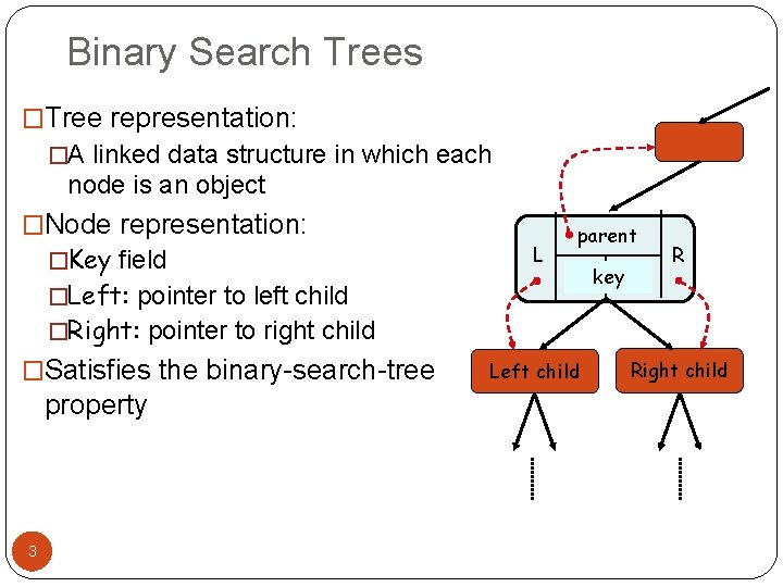 Binary Search Trees �Tree representation: �A linked data structure in which each node is Binary Search Trees �Tree representation: �A linked data structure in which each node is
