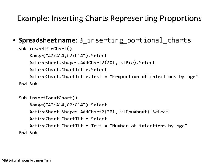 Example: Inserting Charts Representing Proportions • Spreadsheet name: 3_inserting_portional_charts Sub insert. Pie. Chart() Range("A