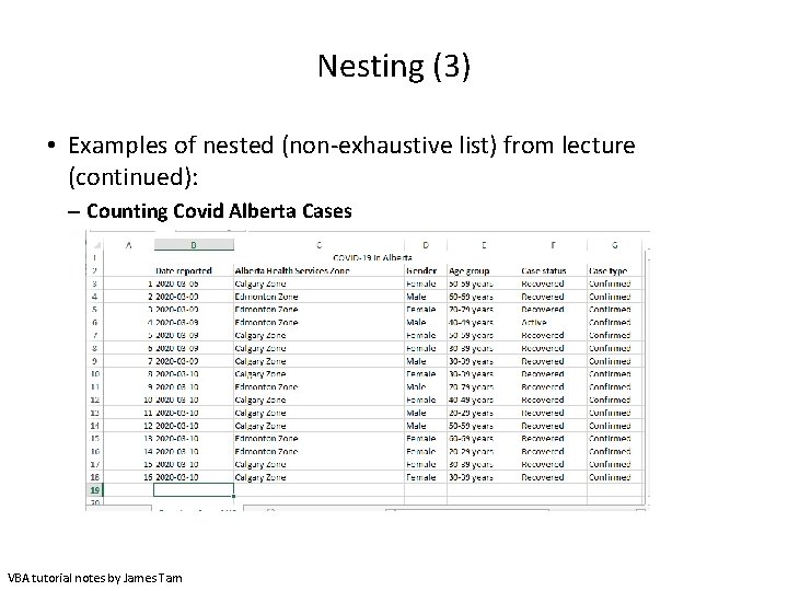 Nesting (3) • Examples of nested (non-exhaustive list) from lecture (continued): – Counting Covid