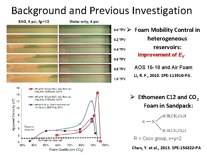 Background and Previous Investigation Ø Foam Mobility Control in heterogeneous reservoirs: Improvement of EV