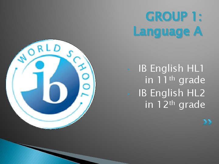 GROUP 1: Language A • • IB English HL 1 in 11 th grade