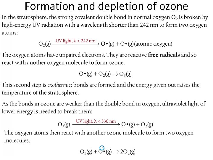 Formation and depletion of ozone 