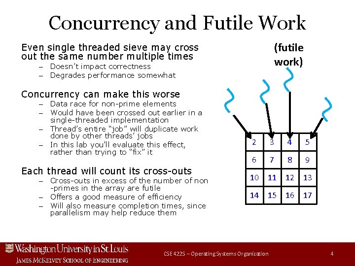 Concurrency and Futile Work (futile work) Even single threaded sieve may cross out the Concurrency and Futile Work (futile work) Even single threaded sieve may cross out the