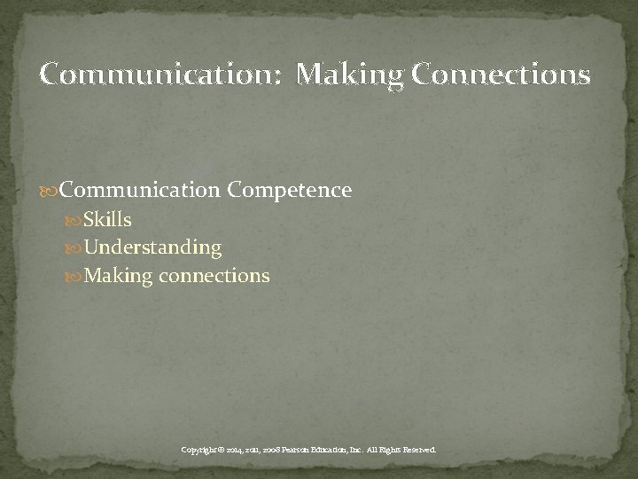 Communication: Making Connections Communication Competence Skills Understanding Making connections Copyright © 2014, 2011, 2008