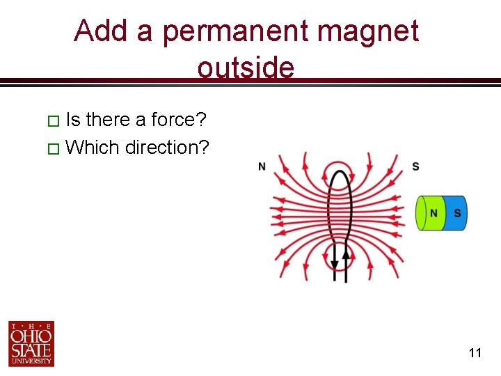 Add a permanent magnet outside � Is there a force? � Which direction? 11