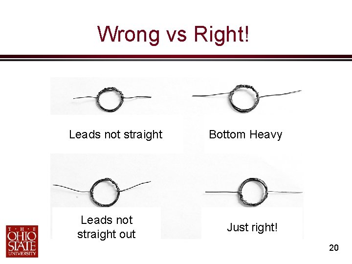 Wrong vs Right! Leads not straight out Bottom Heavy Just right! 20 