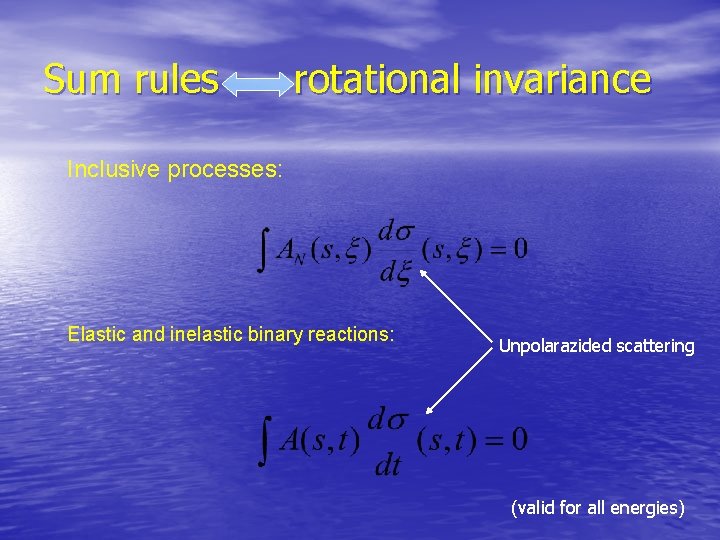 Sum rules rotational invariance Inclusive processes: Elastic and inelastic binary reactions: Unpolarazided scattering (valid