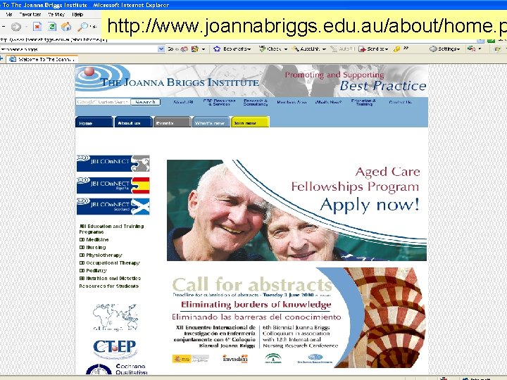 http: //www. joannabriggs. edu. au/about/home. p 