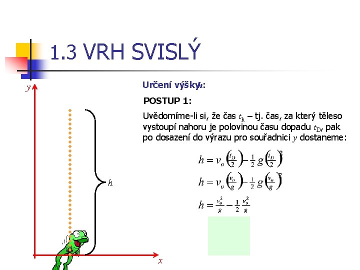 1. 3 VRH SVISLÝ Určení výškyh: y POSTUP 1: Uvědomíme-li si, že čas th