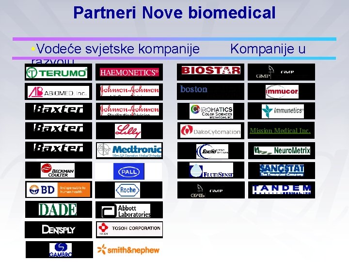Partneri Nove biomedical • Vodeće svjetske kompanije razvoju Kompanije u Thermo. Electron Life. Scan Partneri Nove biomedical • Vodeće svjetske kompanije razvoju Kompanije u Thermo. Electron Life. Scan